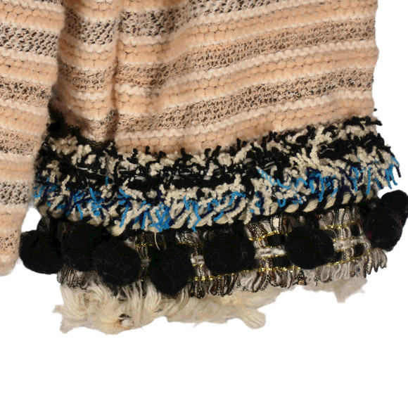 Style & Co Boho Sweater Womens Medium Peach & Gray Pompom Sleeves Cotton Blend - Picture 9 of 12